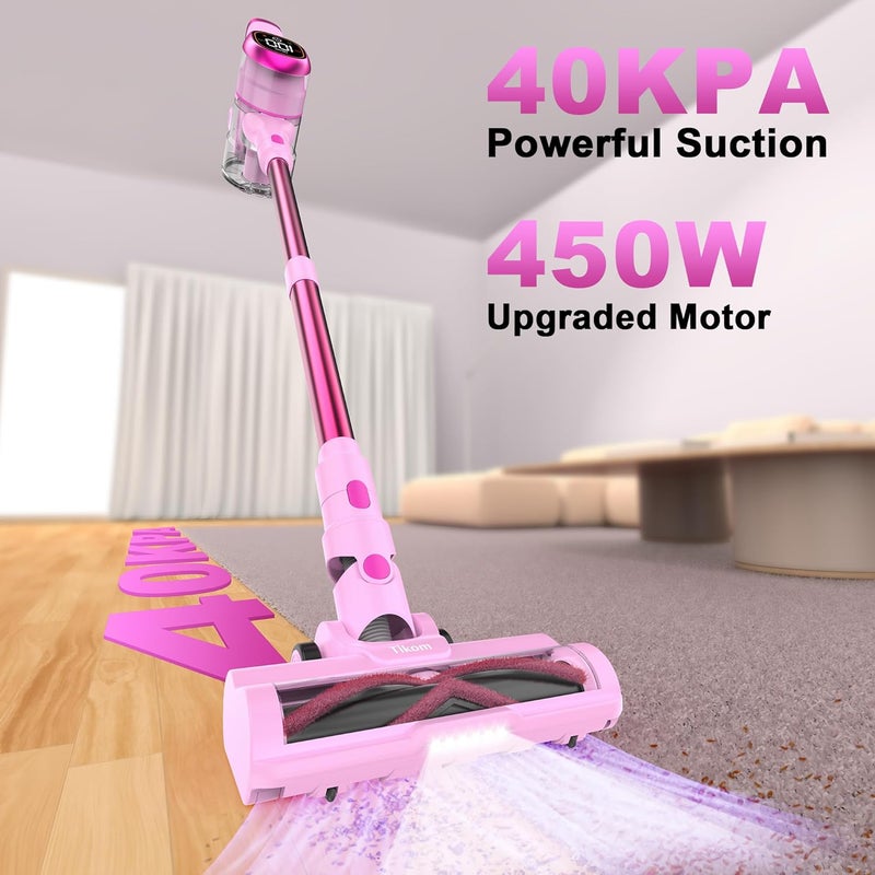 Tikom V500 Cordless Vacuum Cleaner for Home, 40000Pa/450W Stick Vacuum with LED Touch Screen, Charging Wall Dock, Anti-Tangle, Lightweight Handheld Vacuum for Pet Hair, Hard Floor, Carpet - Image 2